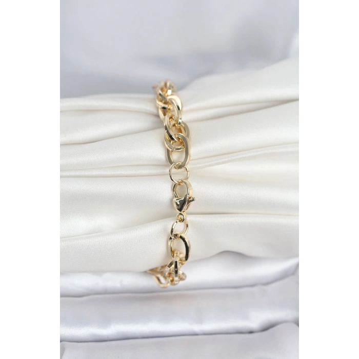 CM 14K Gold Renk Kalın Burgu Zincirli Model Kadın Bileklik