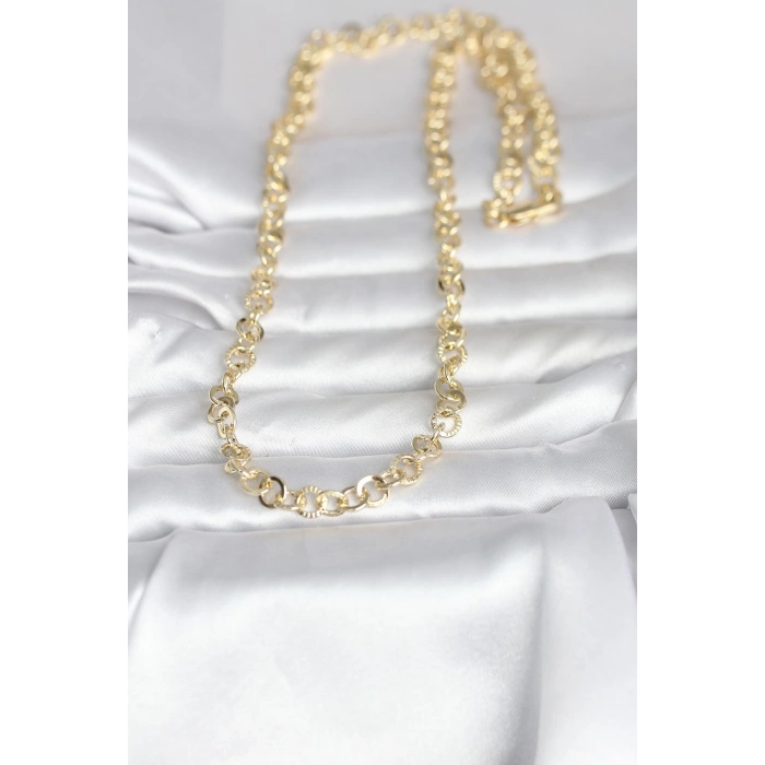 CM 14K Gold Renk Kalın Halka Zincirli 60 cm Kadın Kolye
