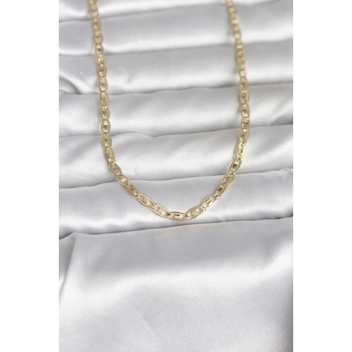 CM 14K Gold Renk Lazer Kesim Zincirli Model 60 cm Kadın Kolye