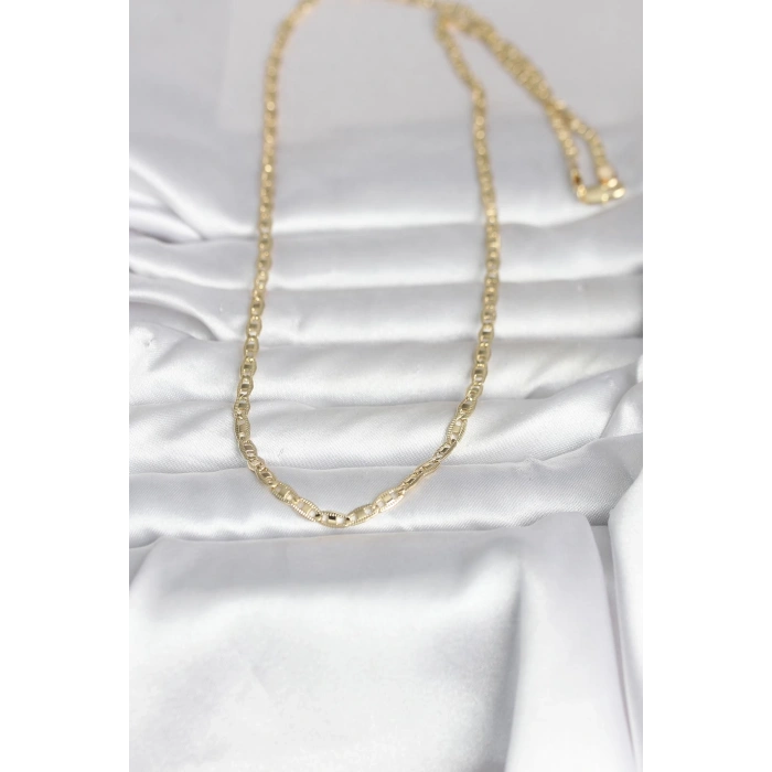 CM 14K Gold Renk Lazer Kesim Zincirli Model 60 cm Kadın Kolye