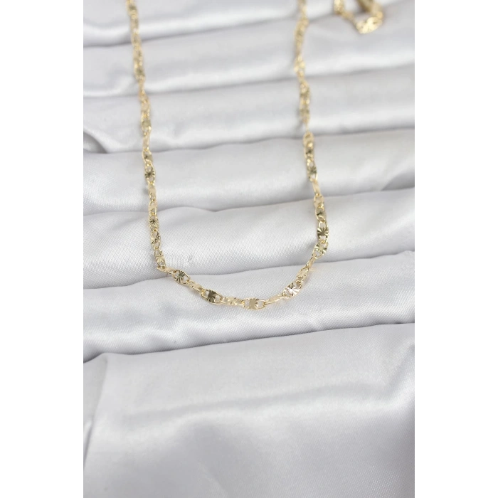 CM 14K Gold Renk Lazerli Gemici Zincir Model 60 cm Kadın Kolye