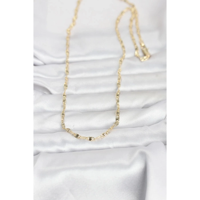 CM 14K Gold Renk Lazerli Gemici Zincir Model 60 cm Kadın Kolye