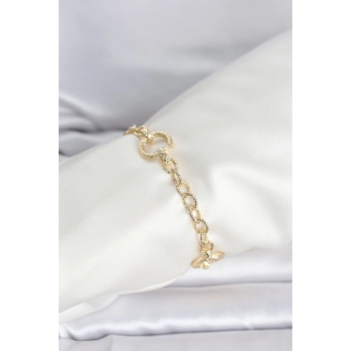 CM 14K Gold Renk Lazerli Halka Model Kadın Bileklik