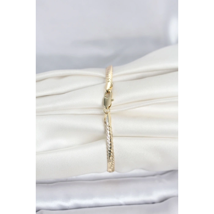 CM 14K Gold Renk Lazerli Yassı Zincir Model Kadın Bileklik