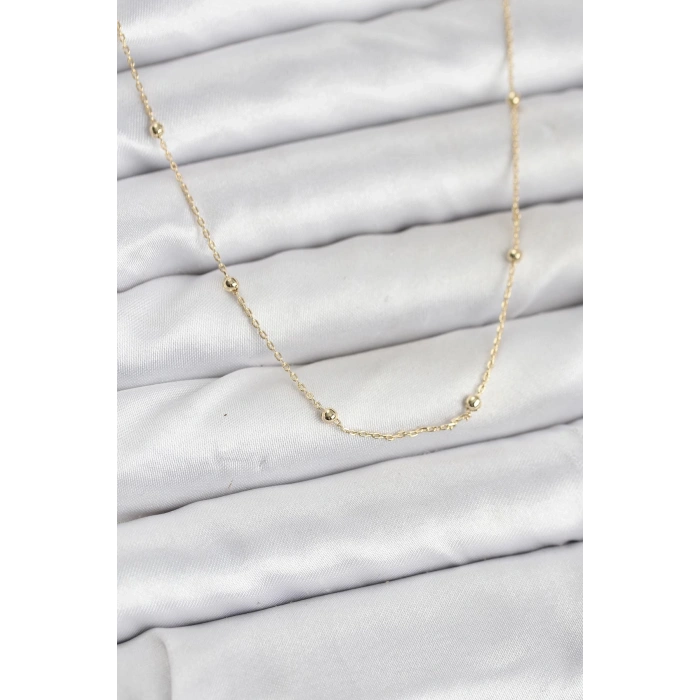 CM 14K Gold Renk Minik Top Zincirli Kadın Kolye