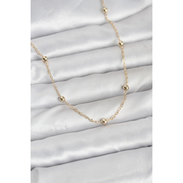 CM 14K Gold Renk Pirinç Top Zincirli 60 cm Kadın Kolye