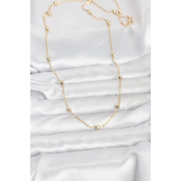 CM 14K Gold Renk Pirinç Top Zincirli 60 cm Kadın Kolye