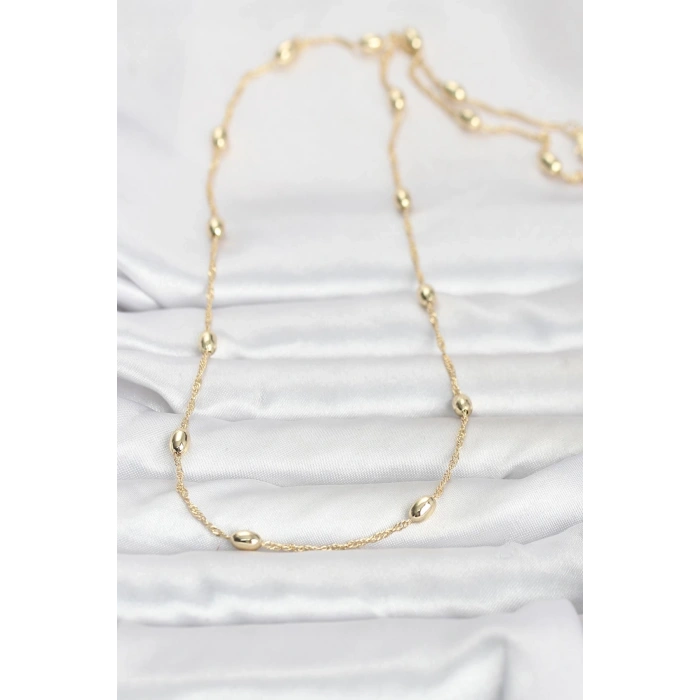 CM 14K Gold Renk Topçuklu Burgu Zincir Model 60 cm Kadın Kolye