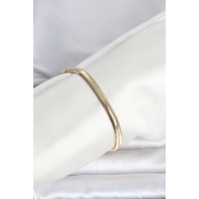 CM 14K Gold Renk Yassı Zincir Yılan Model Kadın Bileklik