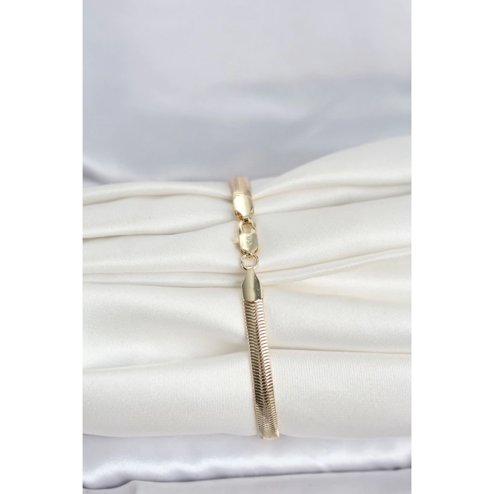 CM 14K Gold Renk Yassı Zincir Yılan Model Kadın Bileklik