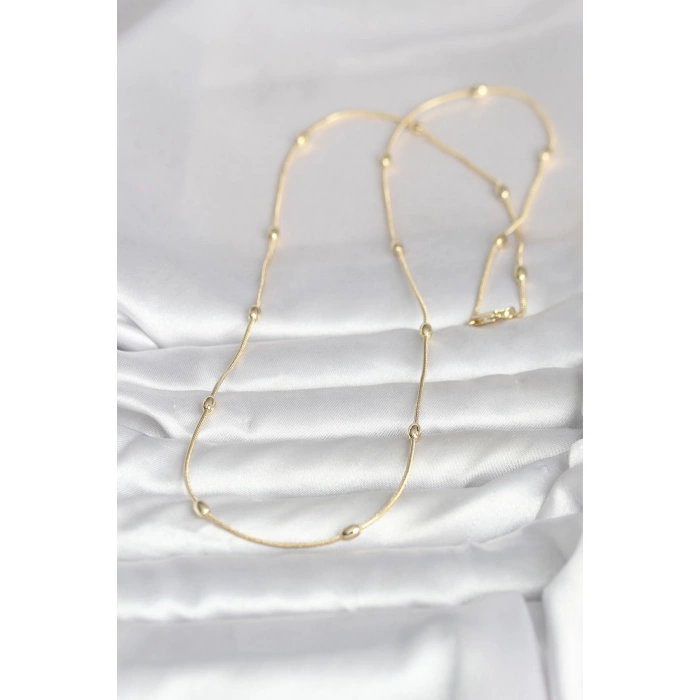 CM 14K Gold Renk Yılan Zincirli Damla Topçuk Model 60 cm Kadın Kolye