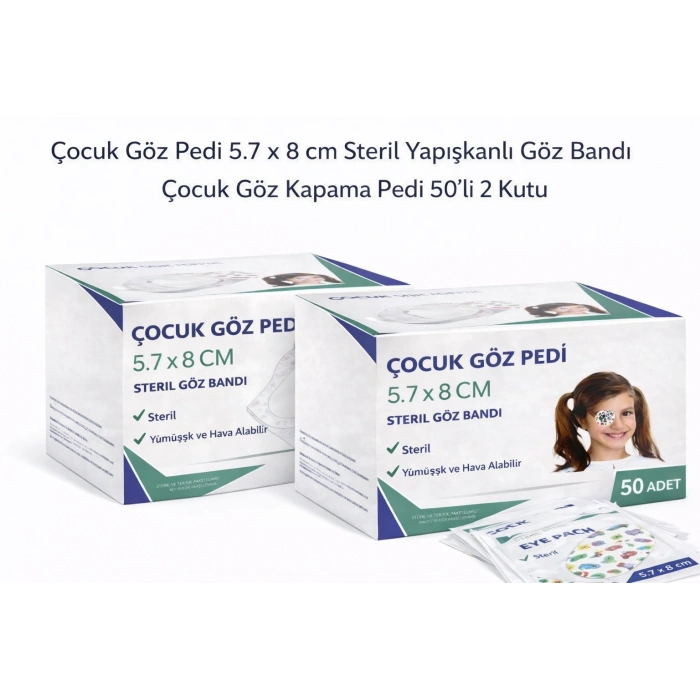 Çocuk Göz Pedi 5.7 x 8 cm Steril Yapışkanlı Göz Bandı Desenli Çocuk Göz Kapama Pedi 50’li 2 Kutu