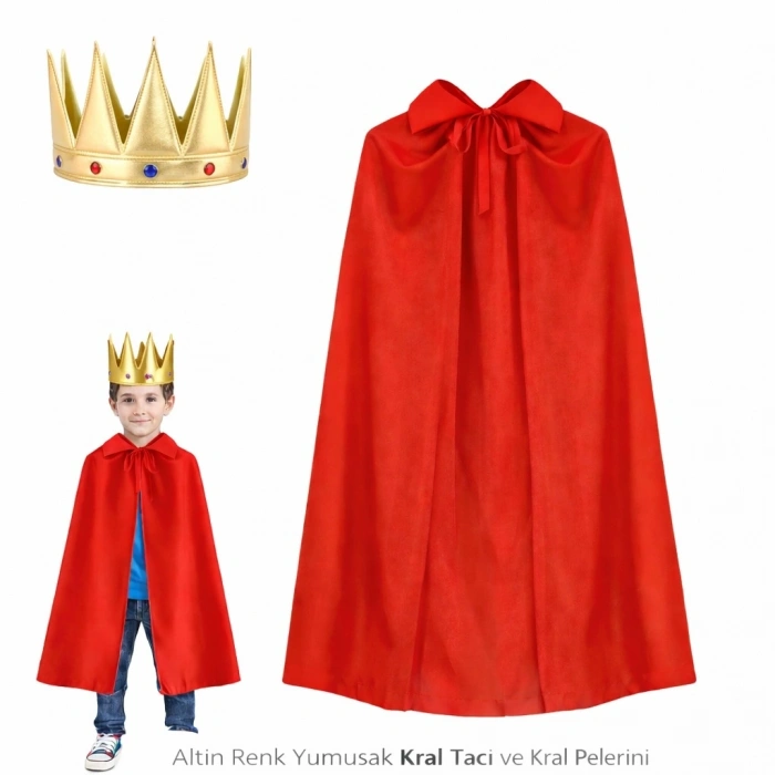 Çocuk Kral Kostüm Seti (Taç + Pelerin)