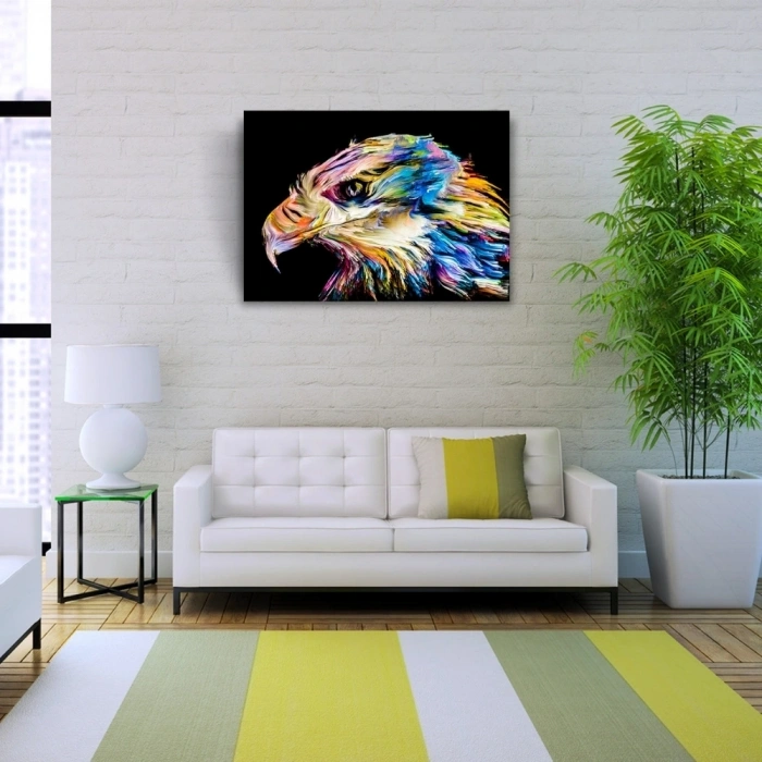 Çok ve Canlı Renklerde Dekoratif Şahin Kanvas Tablo 50 x 70