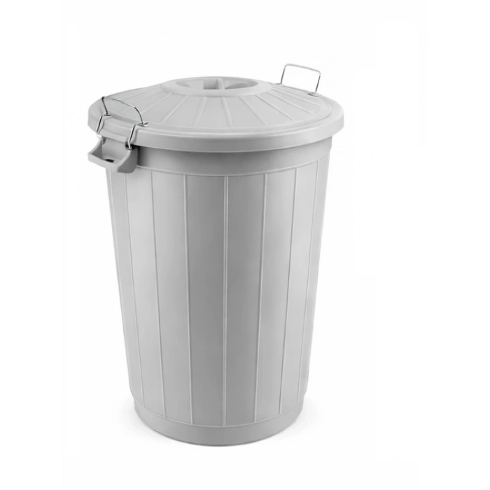 Çöp Kovası 70 Lt Plastik Çöp Kovası Kapaklı Büyük Boy Çöp Bidonu Dayanıklı Çöp Kovası - Gri