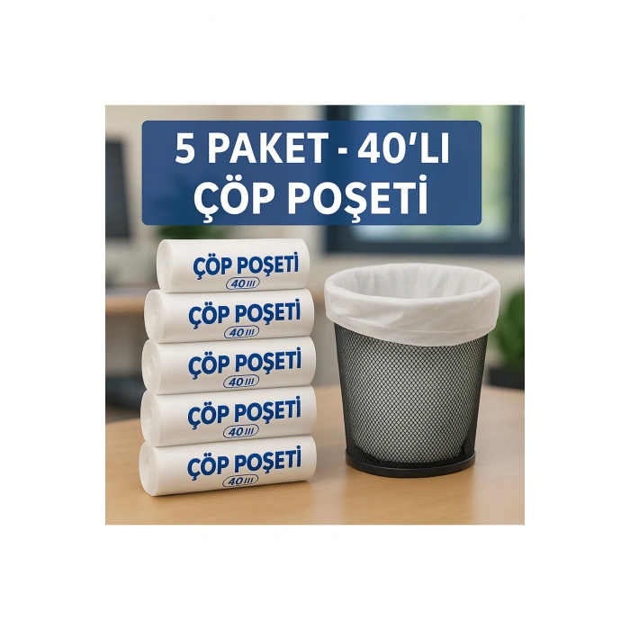ÇÖP TORBASI-KÜÇÜK BOY ÇÖP POŞETİ- OFİS ÇÖP ÇÖPETİ- 50X40 CM - 40 LI- 5 PAKET