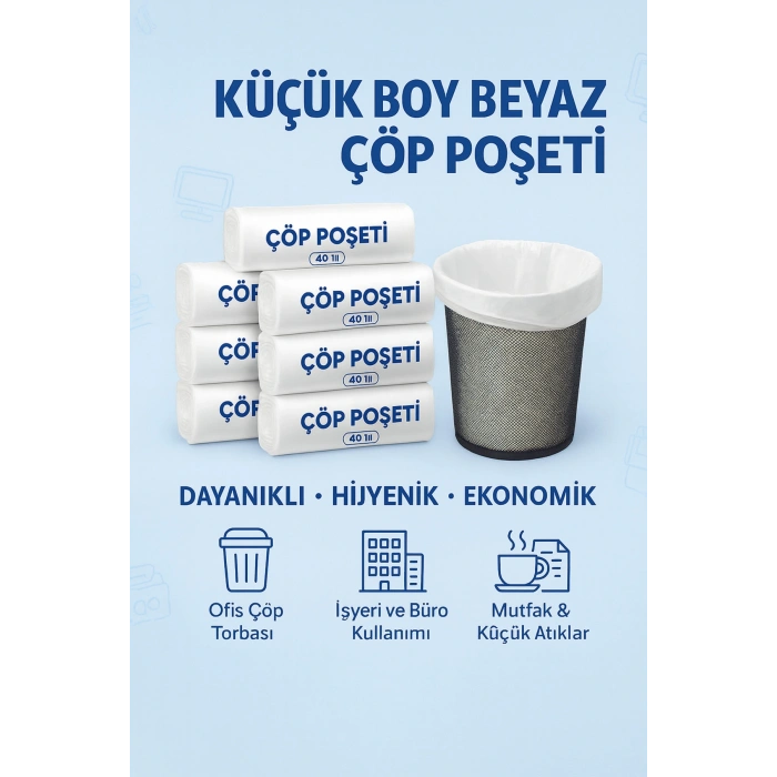 ÇÖP TORBASI-KÜÇÜK BOY ÇÖP POŞETİ- OFİS ÇÖP ÇÖPETİ- 50X40 CM - 40 LI- 5 PAKET