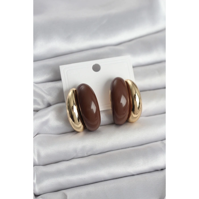 Damla Model Kahverengi Vintage Gold Renk Kadın Küpe