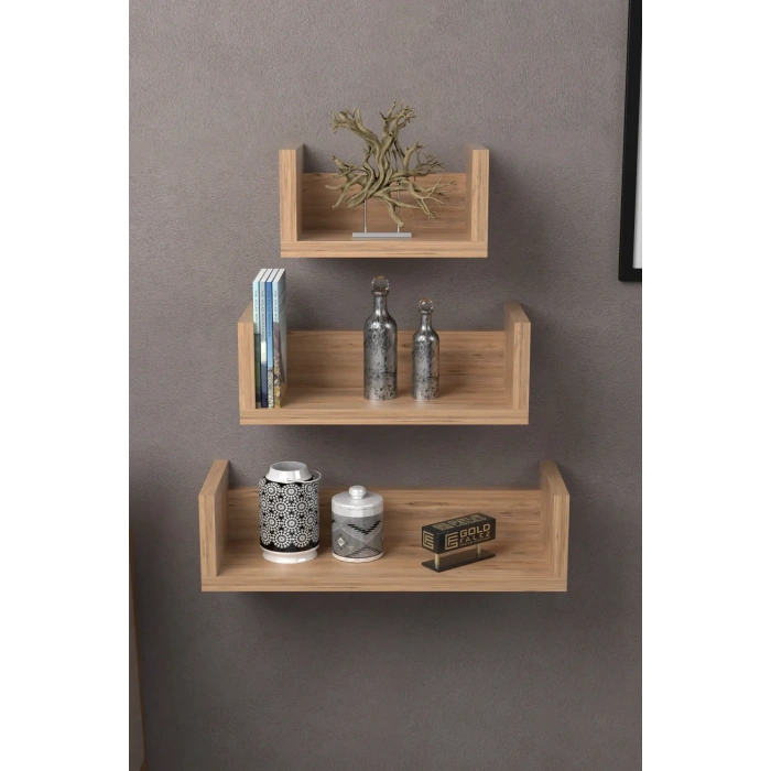 Dekoratif Ceviz U Duvar Rafı Şık Ve Modern Raf Tasarımı