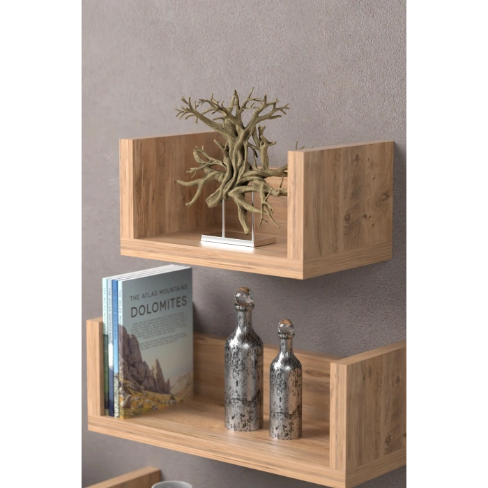 Dekoratif Ceviz U Duvar Rafı Şık Ve Modern Raf Tasarımı