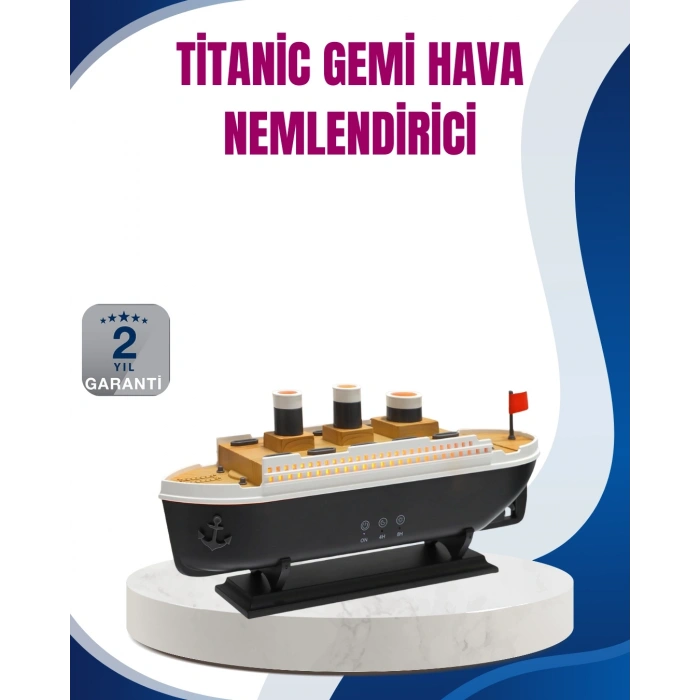 Dekoratif Gemi Modeli 7 Renk Işıklı Hava Nemlendirici ve Oda Kokusu Difüzörü