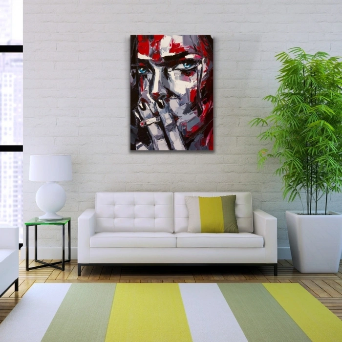 Dekoratif Yağlıboya Dokulu Kırmızı Gri Tonlarda Kadın Silueti Kanvas Tablo 50 x 70