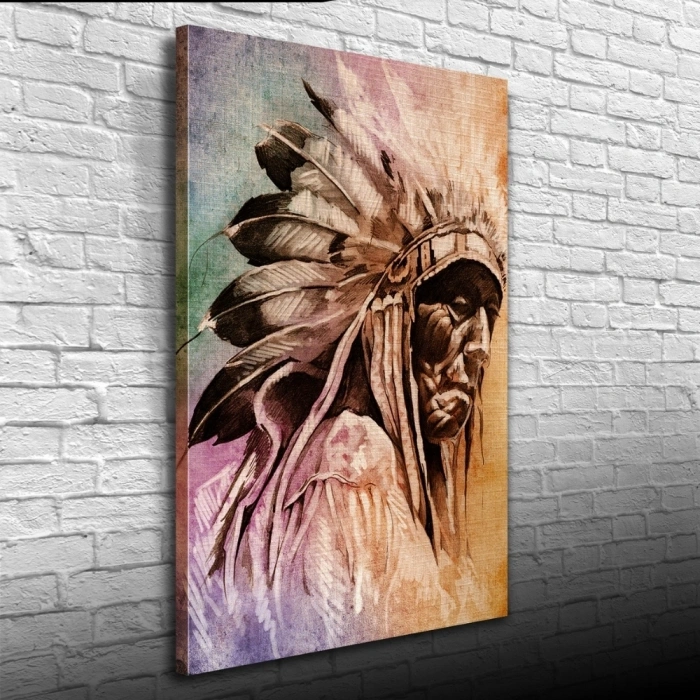 Dekoratif Yaşlı Kızılderili Erkek Portre Kanvas Tablo 50 x 70