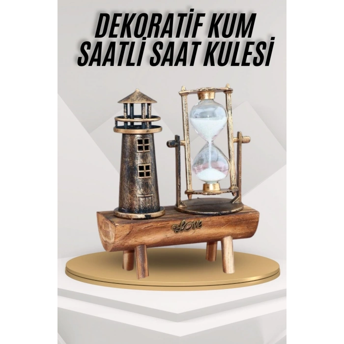 Deniz Feneri Kum Saati Ahşap Görünümlü Vintage Tarz Biblo