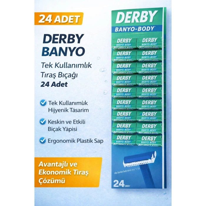 Derby Banyo Tek Kullanımlık Tıraş Bıçağı 24 Adet Avantajlı Paket Plastik Saplı Ekonomik Tıraş Jileti