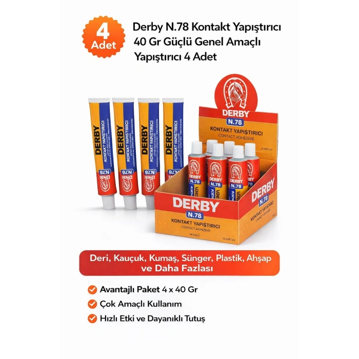 Derby N.78 Kontakt Yapıştırıcı 40 Gr Güçlü Genel Amaçlı Yapıştırıcı 4 Adet
