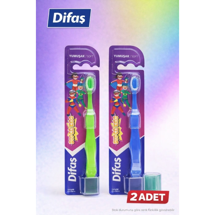 Difaş Kids Çocuk Diş Fırçası 2 Adet Yumuşak Kıllı Koruyucu Kapaklı