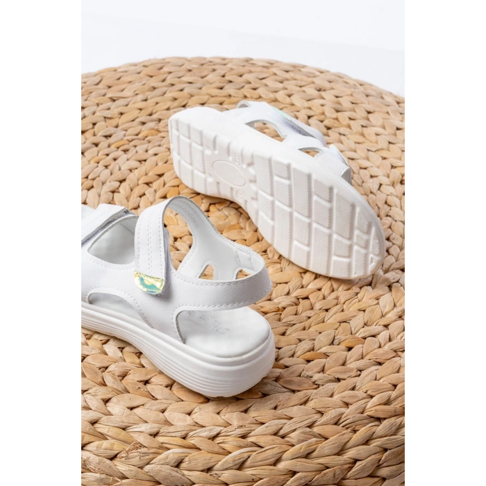 DM-363  Beyaz Baret Cırtlı Dikişli Günlük Kadın Sandalet