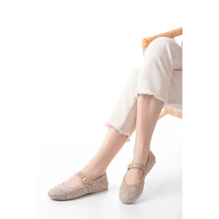 DM-6020 Bej Troklu Baret Tokalı Günlük Kadın Babet