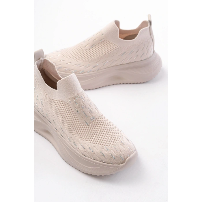 DM-707  Bej Fileli Faillant Taban Taş Aksesuarlı Günlük Spor Ayakkabı