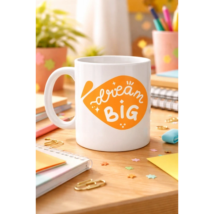 Dream Big Yazılı Porselen Kupa MODEL 135 – Motivasyon Temalı, Sıcak Tasarım, Kahve & Çay Kupası, Hediye Fikri