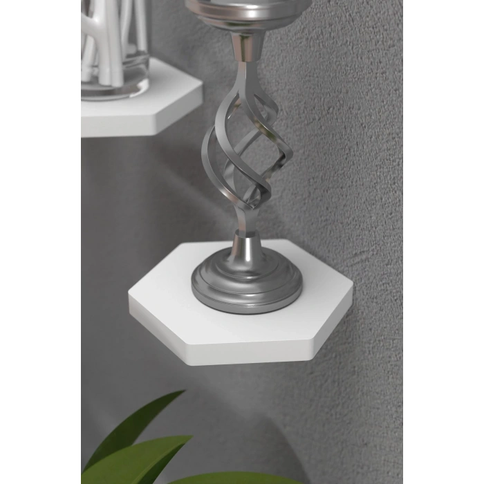 Duvar Rafı Dekoratif 3 Adet Çiçeklik Altıgen Beyaz