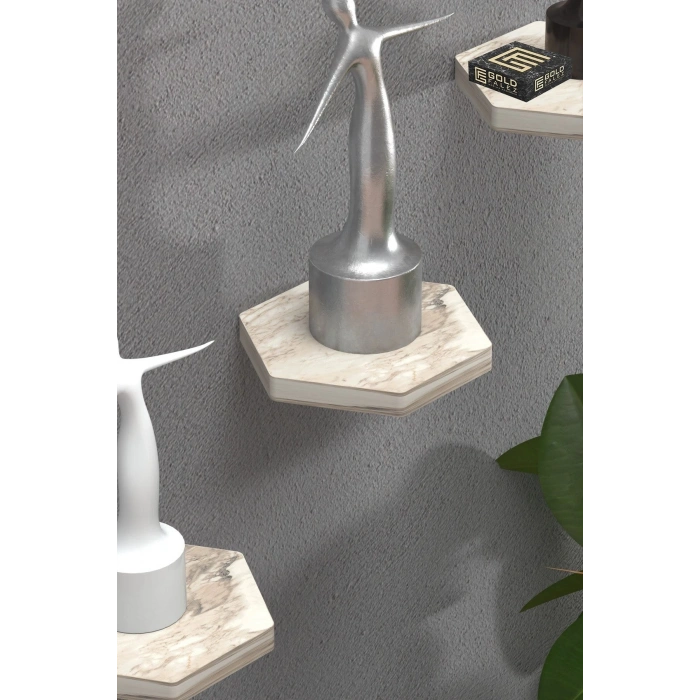 Duvar Rafı Dekoratif 3 Adet Çiçeklik Altıgen Efes