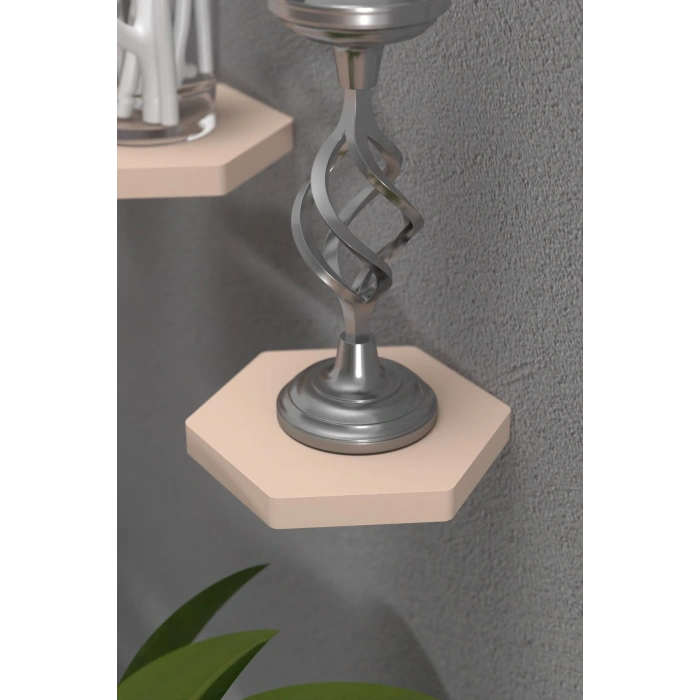 Duvar Rafı Dekoratif 3 Adet Çiçeklik Altıgen Krem