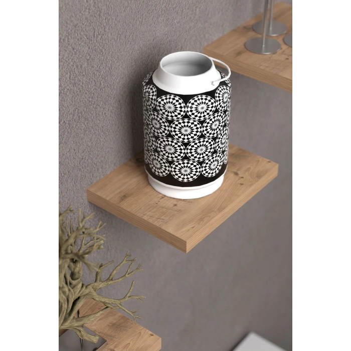 Duvar Rafı Dekoratif 3 Adet Çiçeklik Kare Ceviz