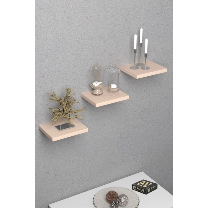 Duvar Rafı Dekoratif 3 Adet Çiçeklik Kare Krem