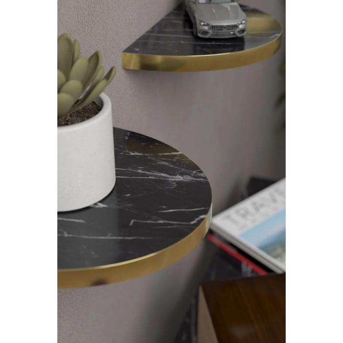 Duvar Rafı Dekoratif 3 Adet Çiçeklik Oval Altın Bendir