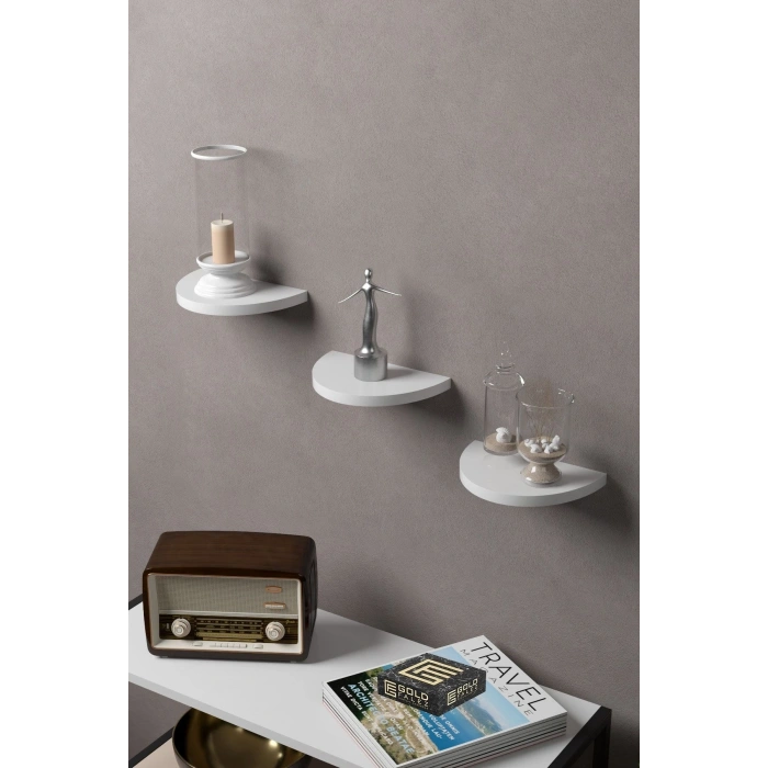 Duvar Rafı Dekoratif 3 Adet Çiçeklik Oval Beyaz