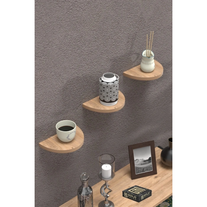 Duvar Rafı Dekoratif 3 Adet Çiçeklik Oval Ceviz