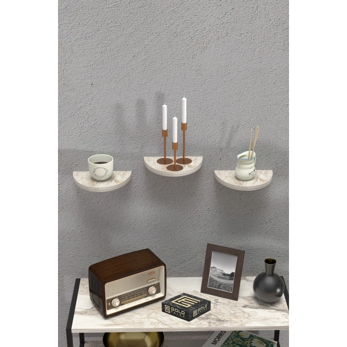 Duvar Rafı Dekoratif 3 Adet Çiçeklik Oval Efes