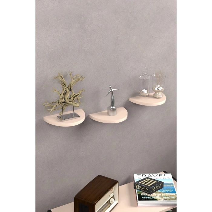 Duvar Rafı Dekoratif 3 Adet Çiçeklik Oval Krem