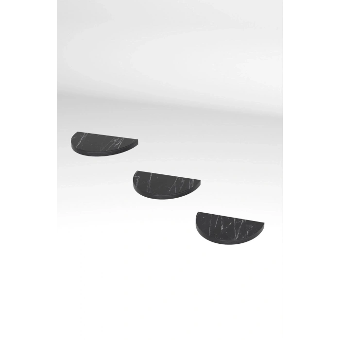 Duvar Rafı Dekoratif 3 Adet Çiçeklik Oval Siyah Mermer Desen