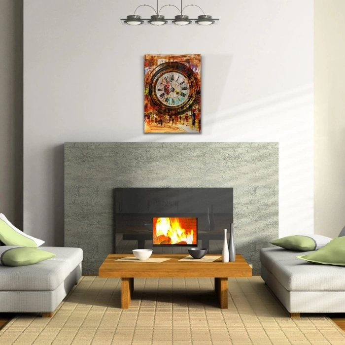 Duvar Saati , Pastel Renklerde Kanvas Tablo 50 x 70