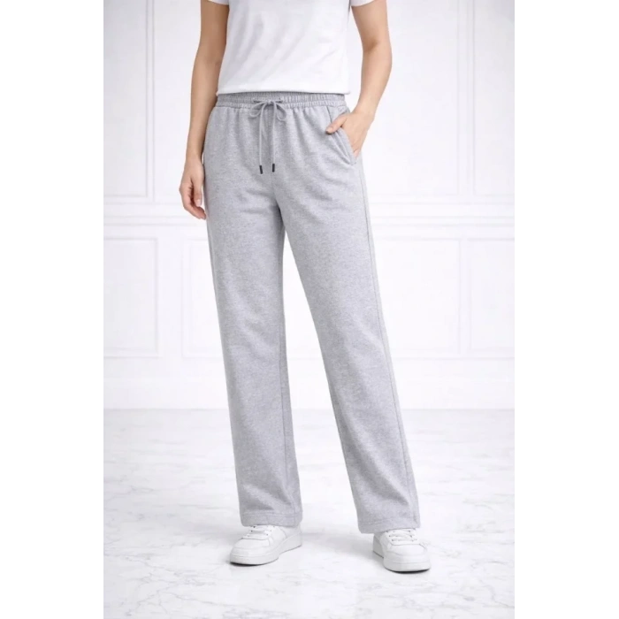 Düz Paça Beli Lastikli İpli Günlük Spor Eşofman Altı Rahat Fit - Gri