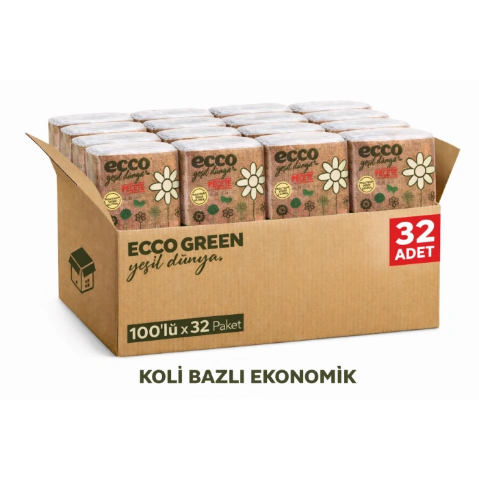 ECCO GREEN Yeşil Dünya Peçete 100’lü 32 Paket Koli Ekonomik Toplu Satış