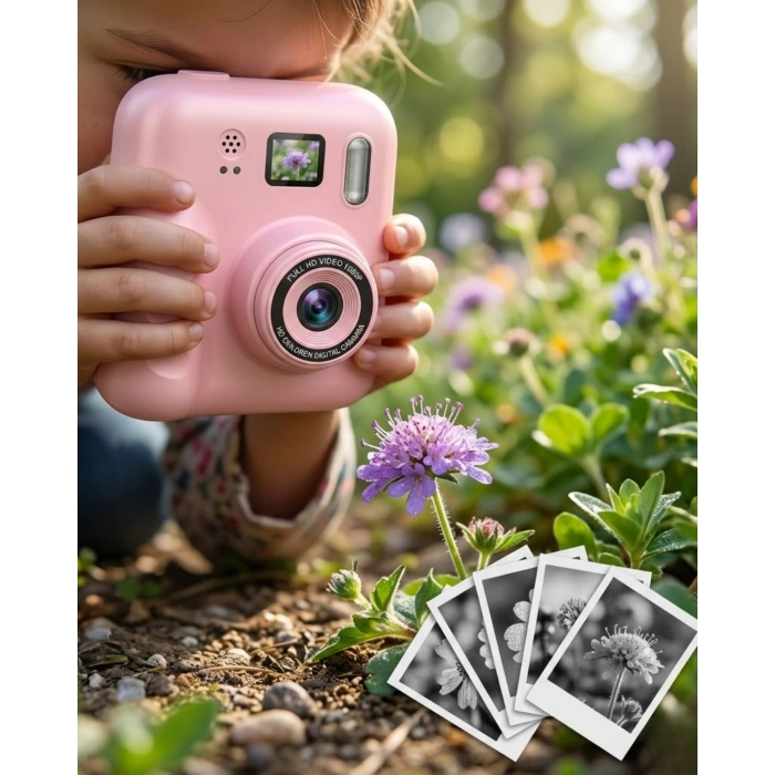 Eğitici Çocuk Kamerası Anında Baskı 4 Rulo Kağıt ve 5 Kalem Set Hediyeli
